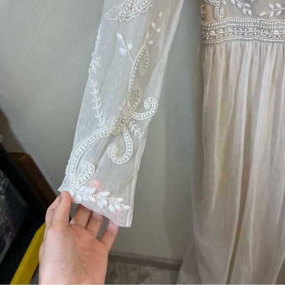 BHLDN Anthropologie Sinclair Beaded Long Sleeve Wedding Dress 14 - Picture 7 of 16